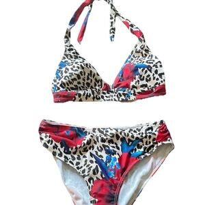 Leopard Print Bikini with Red and Blue Accents